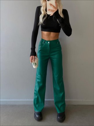Yumuşak Vegan Deri Cioran Pantolon 0872 - Yeşil - 3