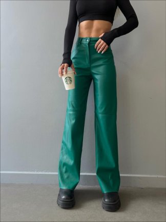 Yumuşak Vegan Deri Cioran Pantolon 0872 - Yeşil - 5