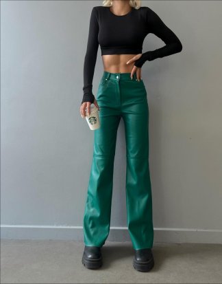 Yumuşak Vegan Deri Cioran Pantolon 0872 - Yeşil - 2