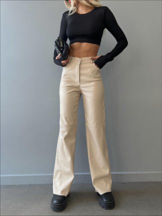 Yumuşak Vegan Deri Cioran Pantolon 0872 - Krem - 1