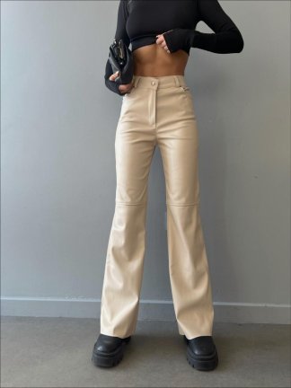 Yumuşak Vegan Deri Cioran Pantolon 0872 - Krem - 3