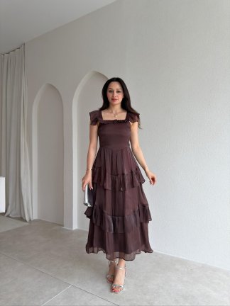 YVONNE Midi Elbise 7546 - Acı Kahve - 1