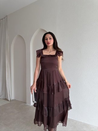 YVONNE Midi Elbise 7546 - Acı Kahve - 2
