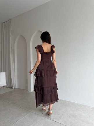 YVONNE Midi Elbise 7546 - Acı Kahve - 3