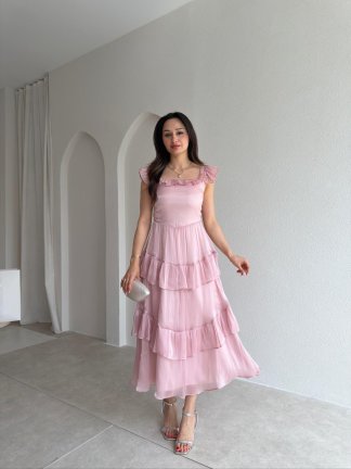 YVONNE Midi Elbise 7546 - Pudra 