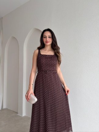 ZELDA Kemerli Midi Elbise 4167 - Acı Kahve - 2