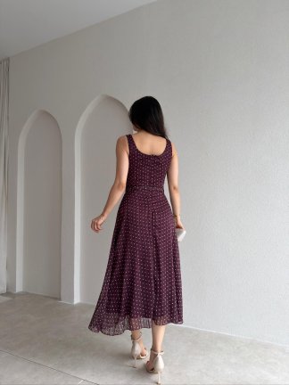 ZELDA Kemerli Midi Elbise 4167 - Bordo - 4