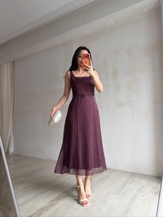 ZELDA Kemerli Midi Elbise 4167 - Bordo - 3