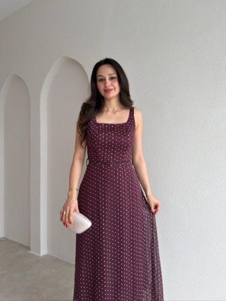 ZELDA Kemerli Midi Elbise 4167 - Bordo - 2
