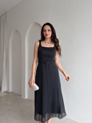 ZELDA Kemerli Midi Elbise 4167 - Siyah - 2