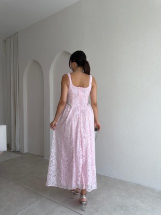  ZENİT Bel Detaylı Maxi Elbise 4025 - Pembe - 2