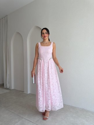  ZENİT Bel Detaylı Maxi Elbise 4025 - Pembe - 3