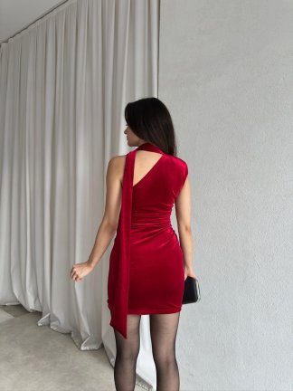 ZEYA Kadife Mini Elbise 8233 - Kırmızı - 2