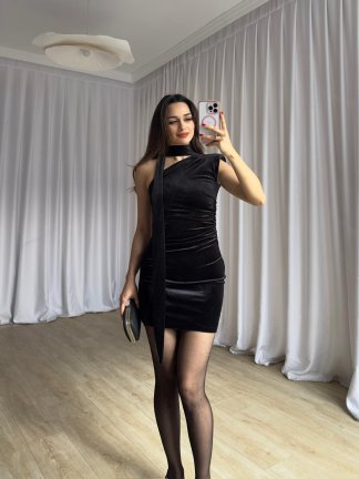 ZEYA Kadife Mini Elbise 8233 - Siyah 