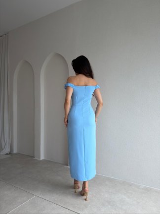 ZİLEY Gül Detaylı Midi Elbise 8117 - Bebe Mavisi - 3