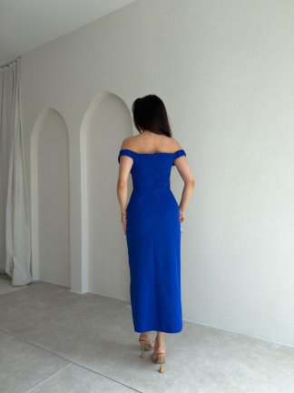 ZİLEY Gül Detaylı Midi Elbise 8117 - Saks Mavisi - 3