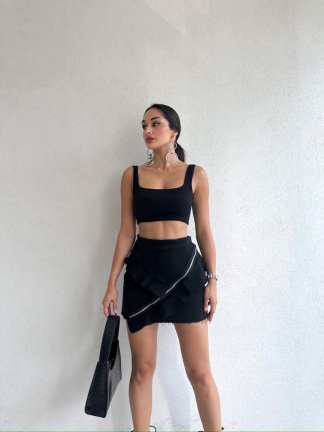 Zipper Detailed Jean Skirt - 3