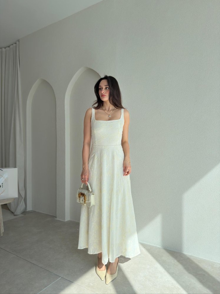 ABELİA Midi Elbise 2141 - Krem Rengi - Mooi Butik