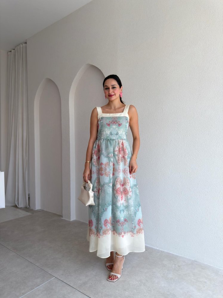 ADELE Desenli Midi Elbise 3036 - Sarı - Mooi Butik