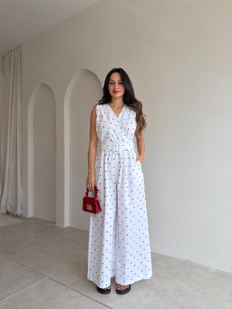 ADİSON Puantiyeli Tulum 5428 - Beyaz - Mooi Butik