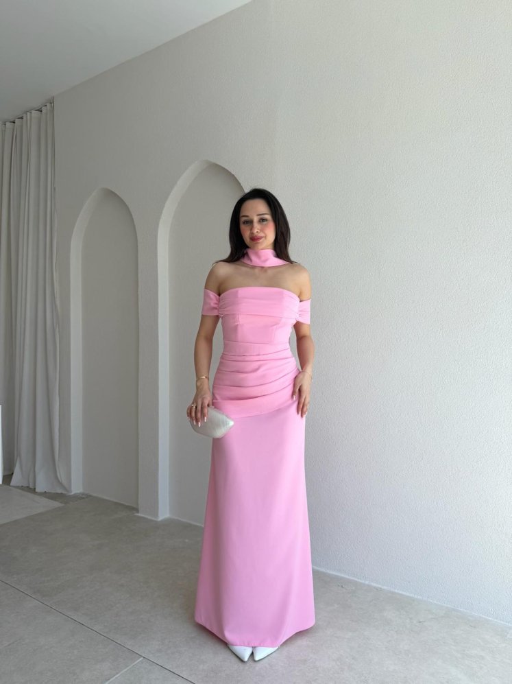 ADOBE Fularlı Maxi Elbise 5496 - Pembe - Mooi Butik