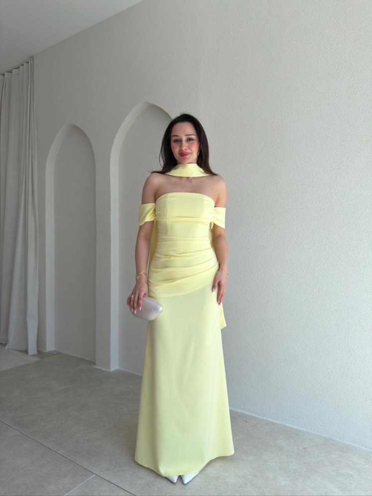 ADOBE Fularlı Maxi Elbise 5496 - Sarı - Mooi Butik