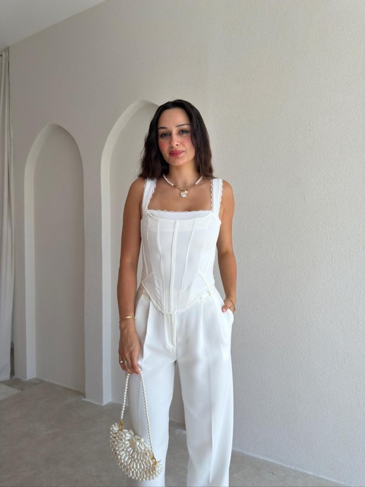 ADREY Korse Bluz 8949 - Beyaz - Mooi Butik