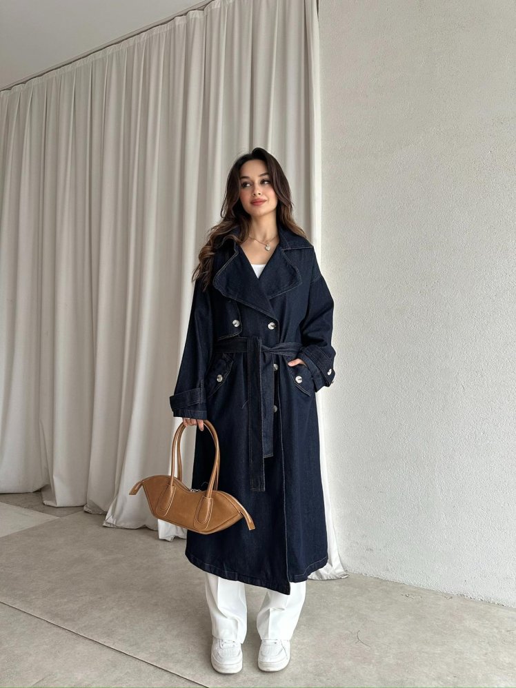 AFRODİT Trençkot 1624 - Lacivert - Mooi Butik