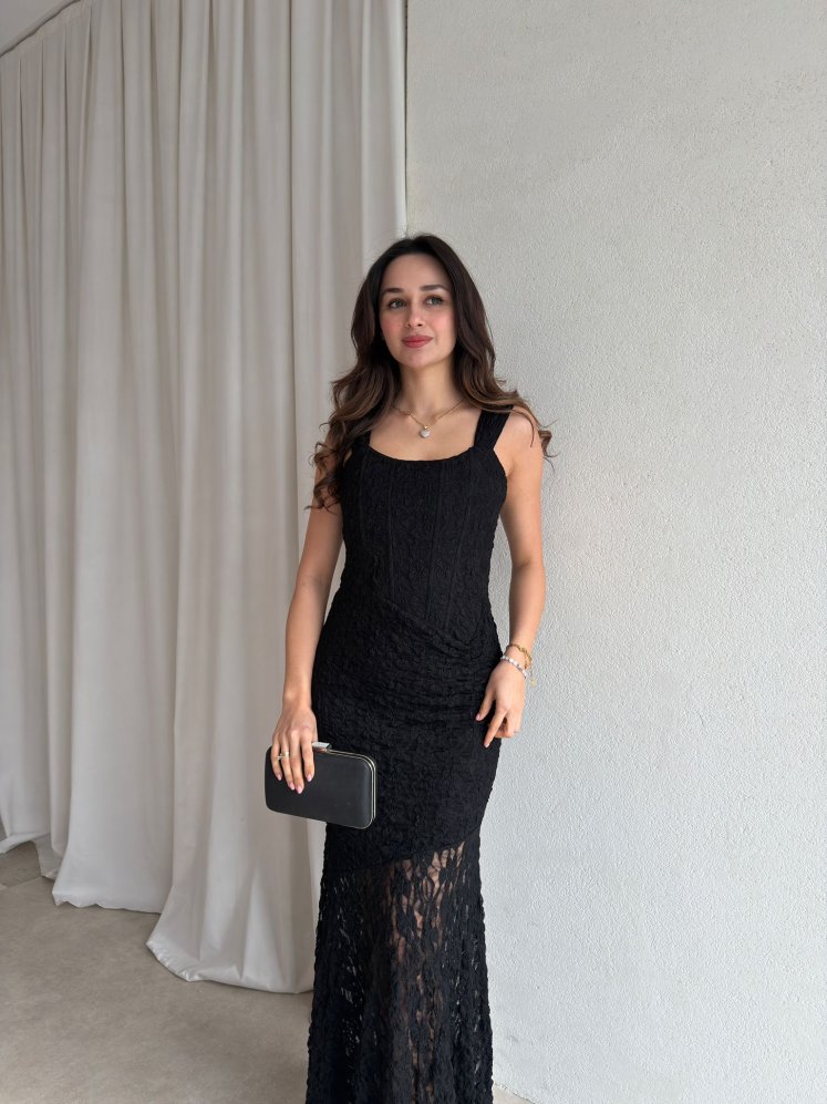 AFTER Maxi Dantelli Elbise 8886 - Siyah - Mooi Butik