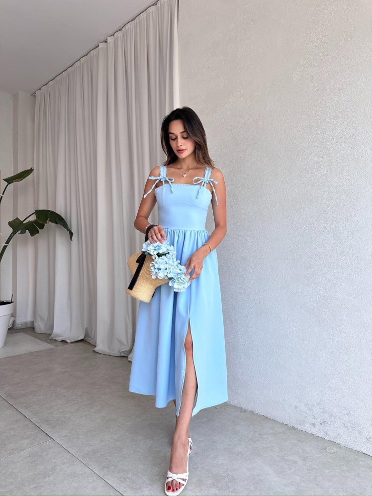 AGAPE Midi Elbise 8597 - Mavi - Mooi Butik