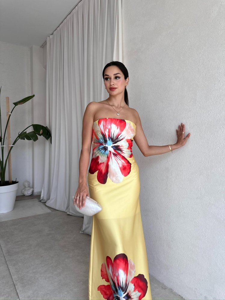 AKİRA Maxi Elbise 8067 - Sarı - Mooi Butik