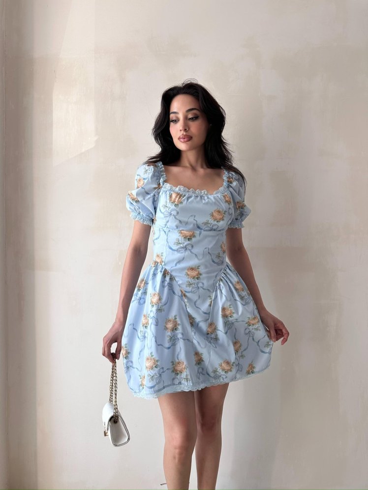 ALBROW Mini Elbise 4453 - Mavi - Mooi Butik