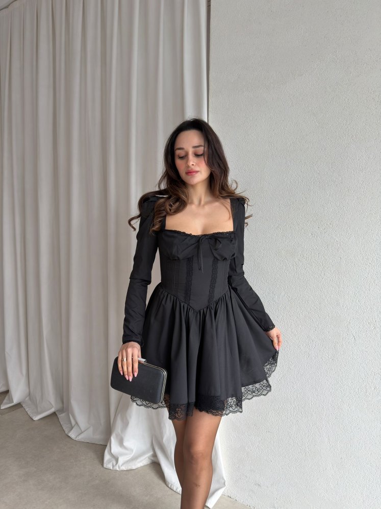 ALERMA Mini Elbise 8447 - Siyah - Mooi Butik