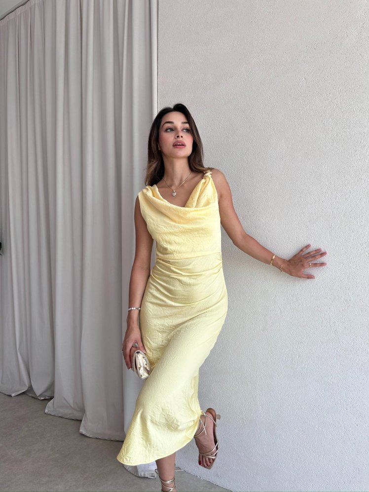 ALEX Midi Elbise 5819 - Sarı - Mooi Butik