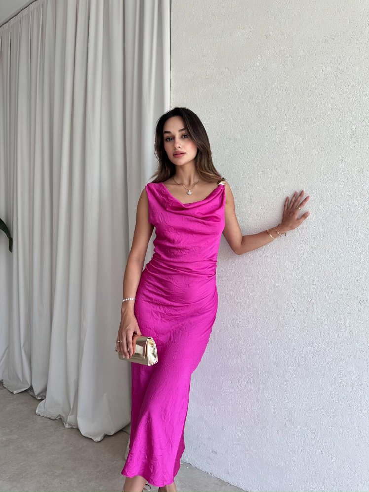 ALEX Midi Elbise 5819 - Fuşya - Mooi Butik