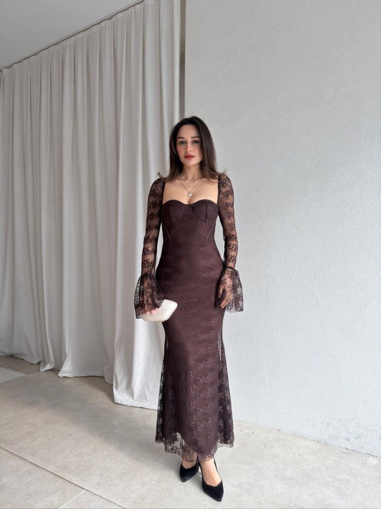 ALFA Midi Elbise 8883 - Acı Kahve - Mooi Butik