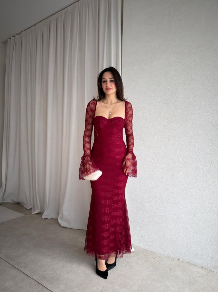 ALFA Midi Elbise 8883 - Bordo - Mooi Butik