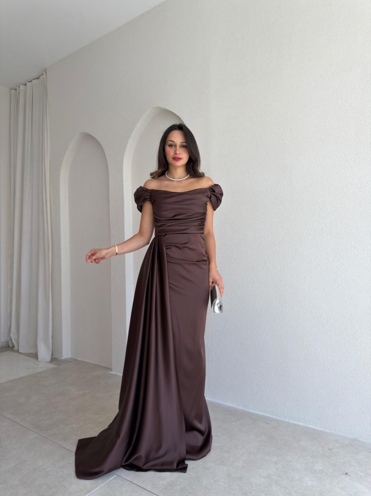 ALGORA Maxi Elbise 3046 - Acı Kahve - Mooi Butik