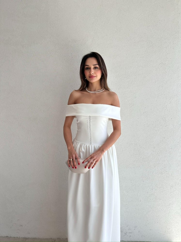 ALPHER Maxi Elbise 9865 - Beyaz - Mooi Butik