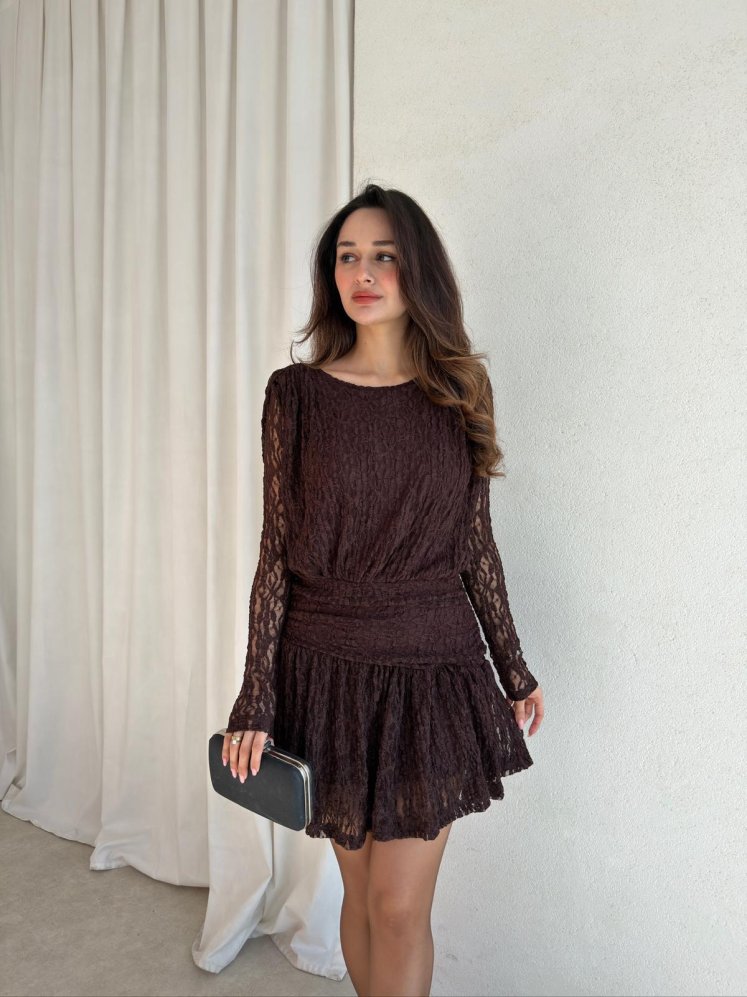 AMETİS Mini Elbise 3698 - Acı Kahve - Mooi Butik