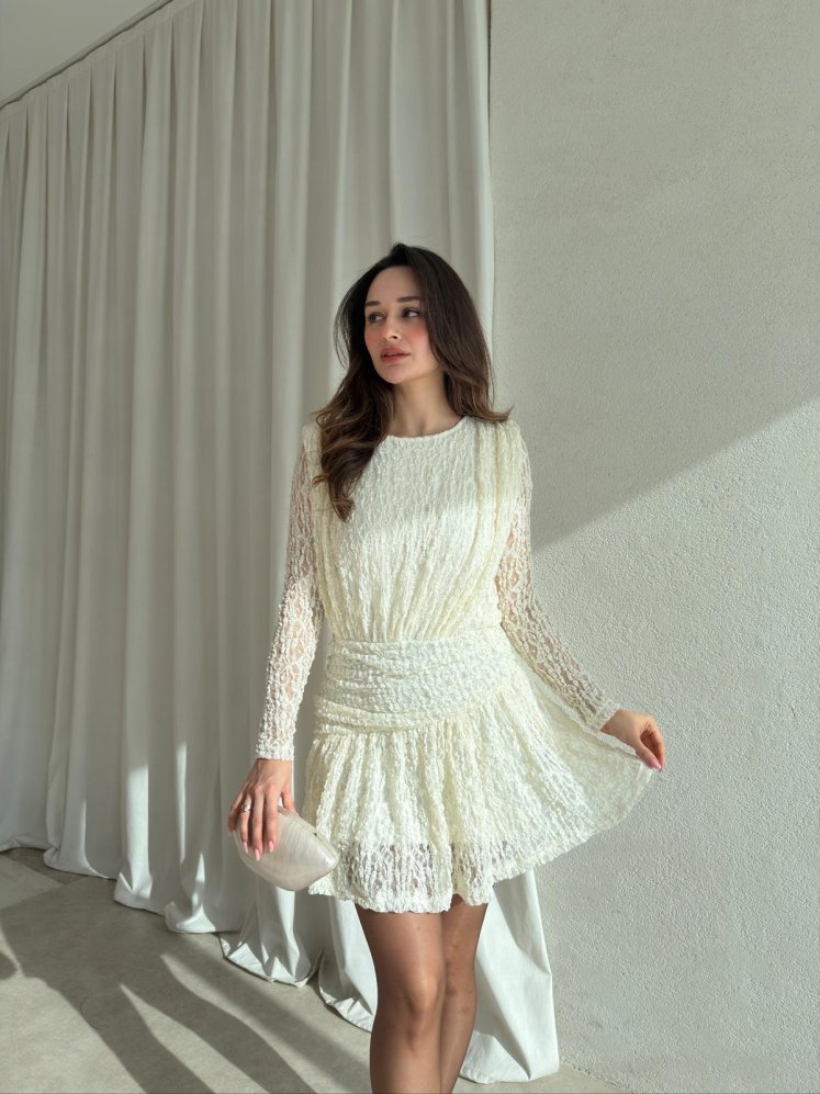 AMETİS Mini Elbise 3698 - Ekru - Mooi Butik
