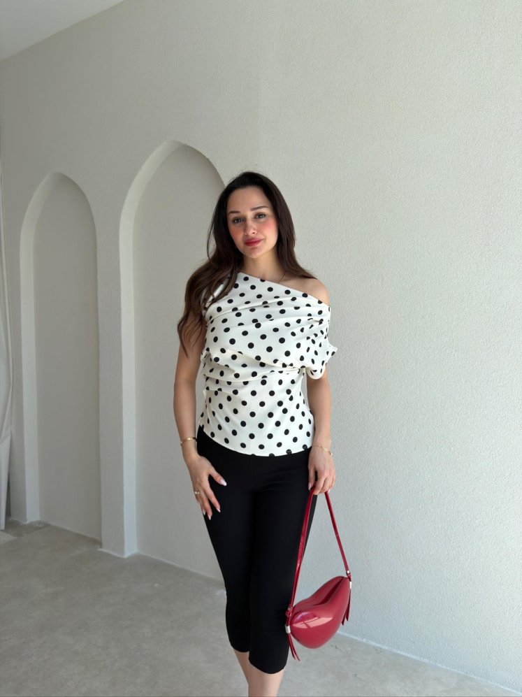 AMOR Puantiyeli Bluz 3574 - Beyaz - Mooi Butik