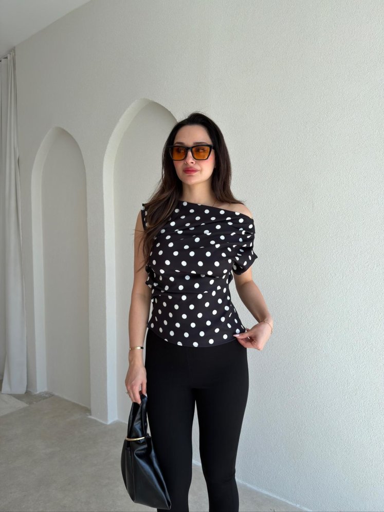 AMOR Puantiyeli Bluz 3574 - Siyah - Mooi Butik