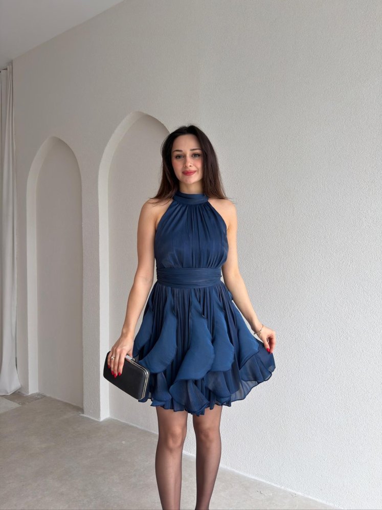 AMOURE Mini Elbise 3549 - Lacivert - Mooi Butik