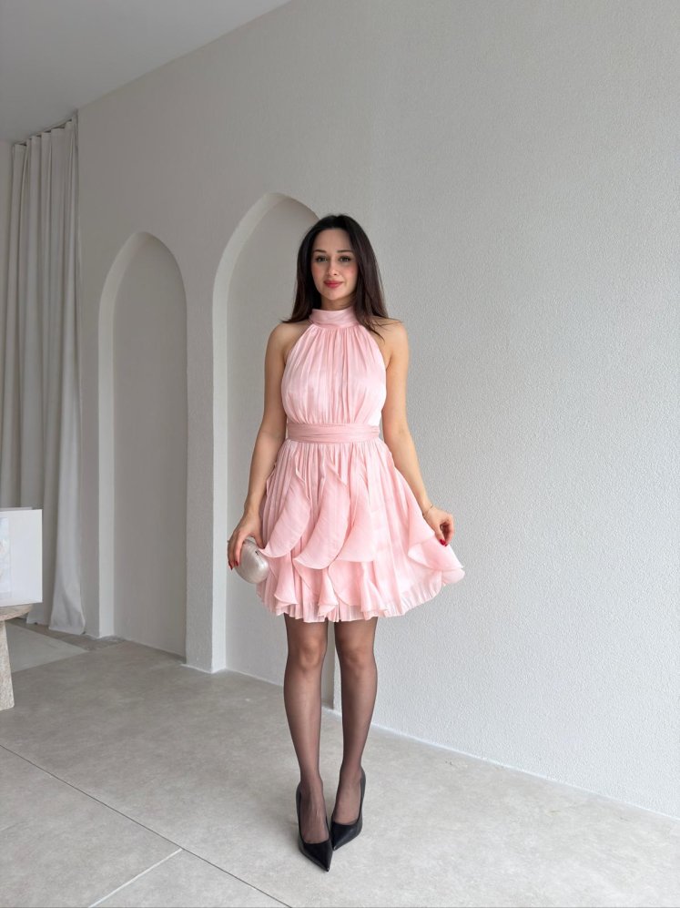 AMOURE Mini Elbise 3549 - Pudra - Mooi Butik