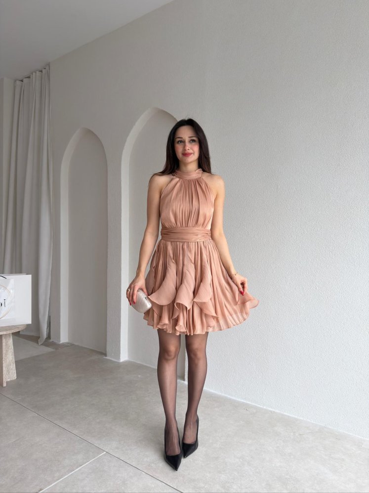 AMOURE Mini Elbise 3549 - Vizon - Mooi Butik