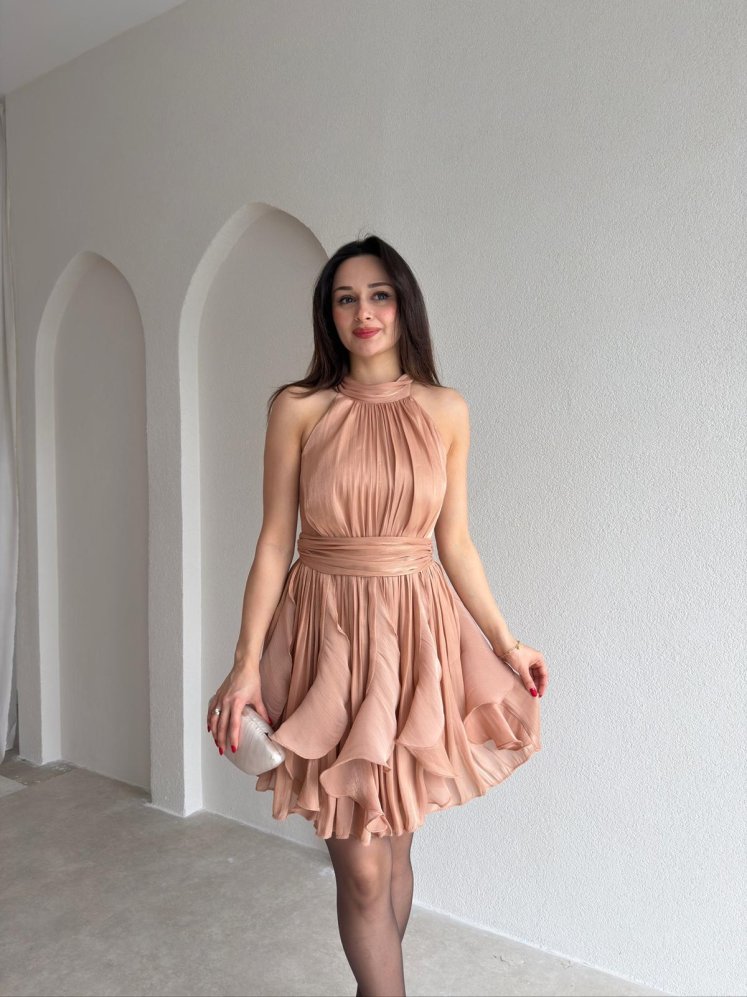 AMOURE Mini Elbise 3549 - Vizon - Mooi Butik