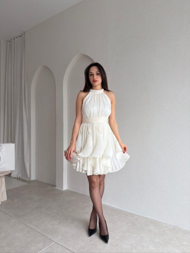 AMOURE Mini Elbise 3549 - Beyaz - Mooi Butik