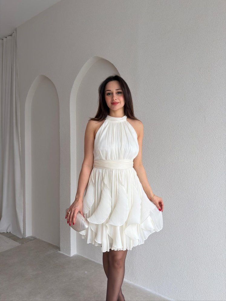 AMOURE Mini Elbise 3549 - Beyaz - Mooi Butik