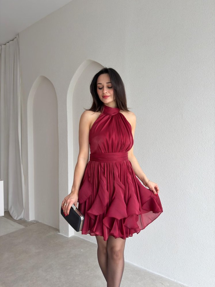 AMOURE Mini Elbise 3549 - Bordo - Mooi Butik